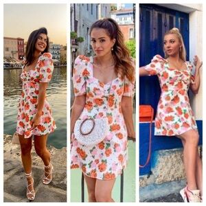 Zara Floral Polka Dot Satin Puff Sleeve Mini Dress M Blogger Fave